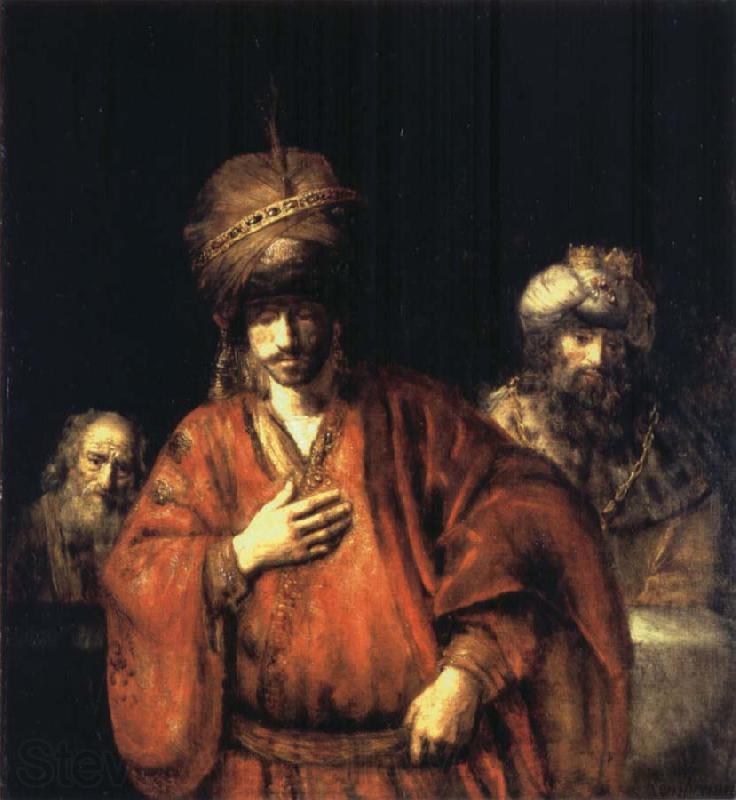 REMBRANDT Harmenszoon van Rijn David and Uriah or Ahasuerus,Haman and Harbona Spain oil painting art